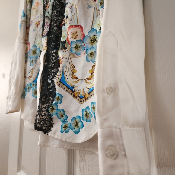 Roberto Cavalli Silk & Lace Button Up Collared Shirt Size 44 - Picture 4 of 10